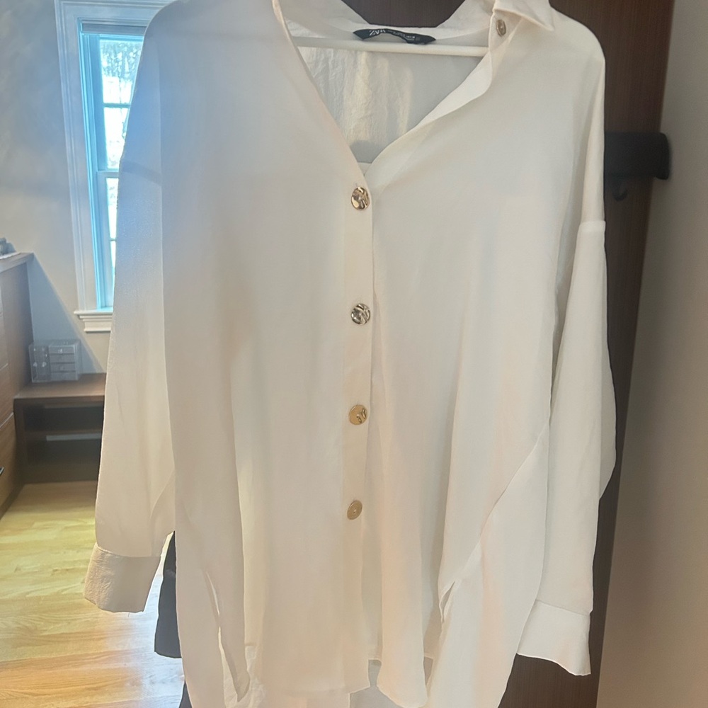 Zara Cream Blouse with gold buttons